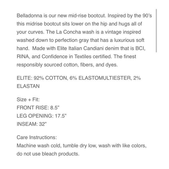 Fidelity Denim Belladonna Mid Rise Boot Cut Jeans La Concha Women’s 26 X 32 $238 - Picture 4 of 5